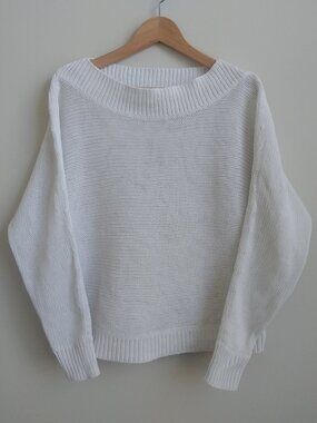 Gap 100% cotton Medium white loose knit sweater top boat neck dolman sleeve